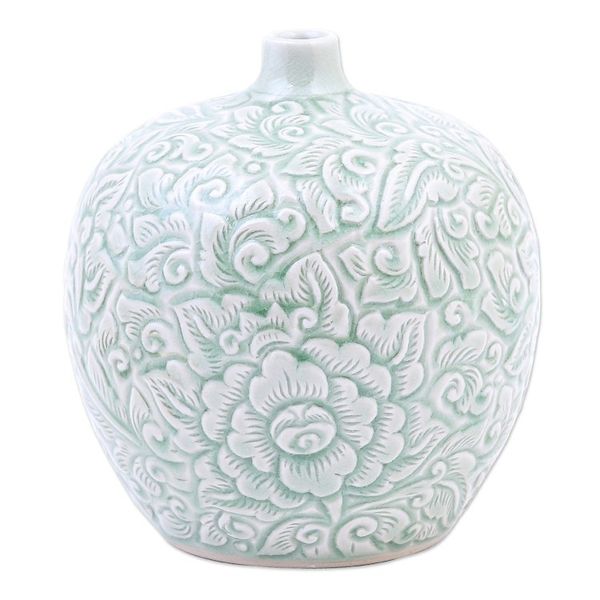 Alternate image for Hand Made Celadon Ceramic Floral-Themed Vase Favorite Flower