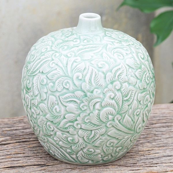 Alternate image for Hand Made Celadon Ceramic Floral-Themed Vase Favorite Flower