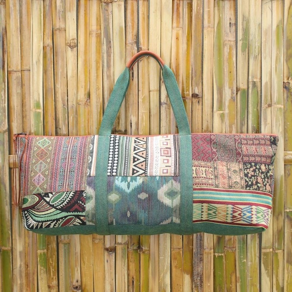 Leather Accented Cotton Blend Yoga Mat Bag 'Nature Fit'