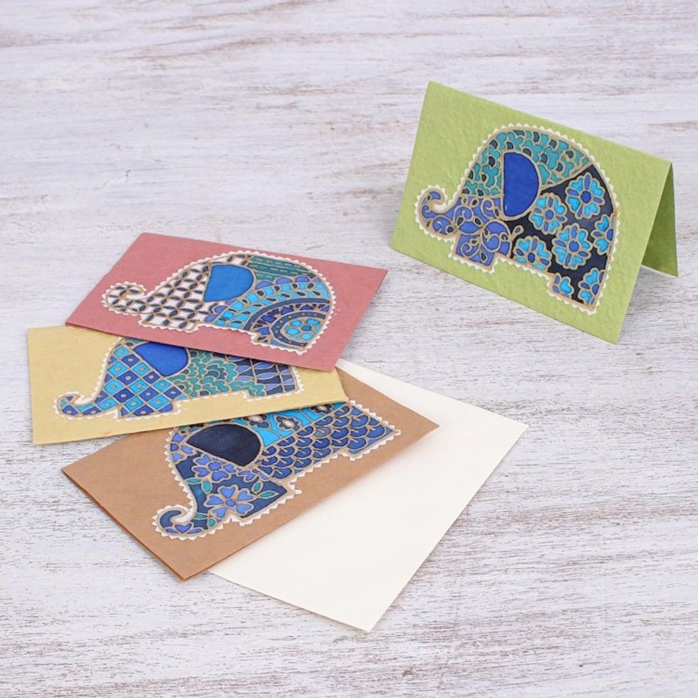 Handmade Cotton and Paper Greeting Cards 'Elephant Greeting'