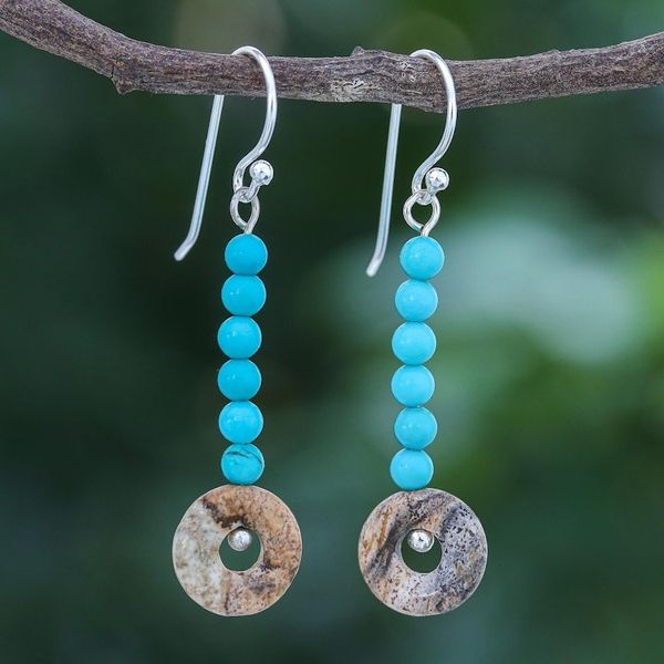 Alternate image for Handmade Jasper and Sterling Silver Dangle Earrings Winter Sunset