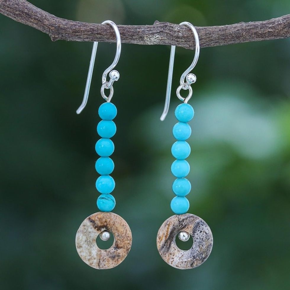 Handmade Jasper and Sterling Silver Dangle Earrings 'Winter Sunset'