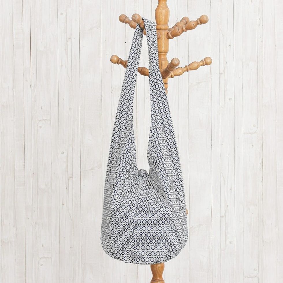 Blue and White Cotton Hobo Handbag 'Sweet Thai'