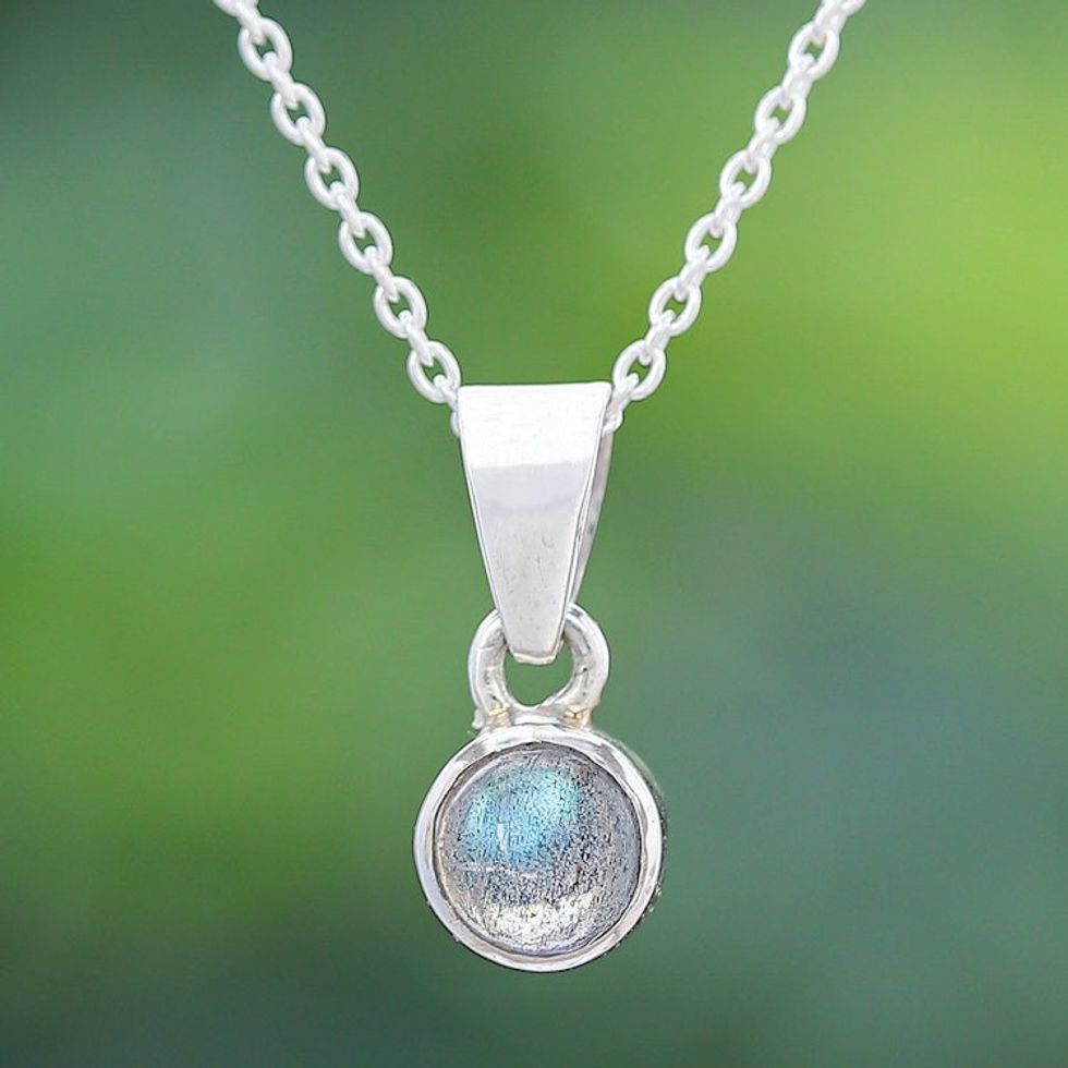 Labradorite and Sterling Silver Pendant Necklace 'Little Moon'