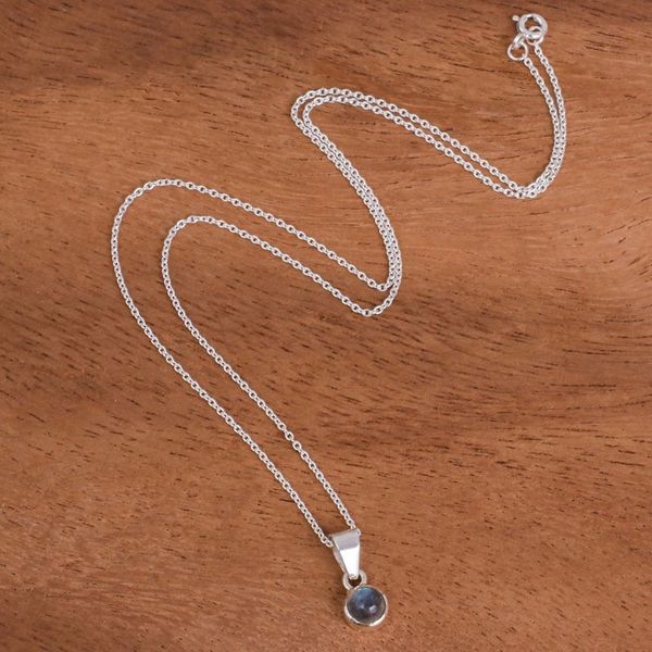 Alternate image for Labradorite and Sterling Silver Pendant Necklace Little Moon