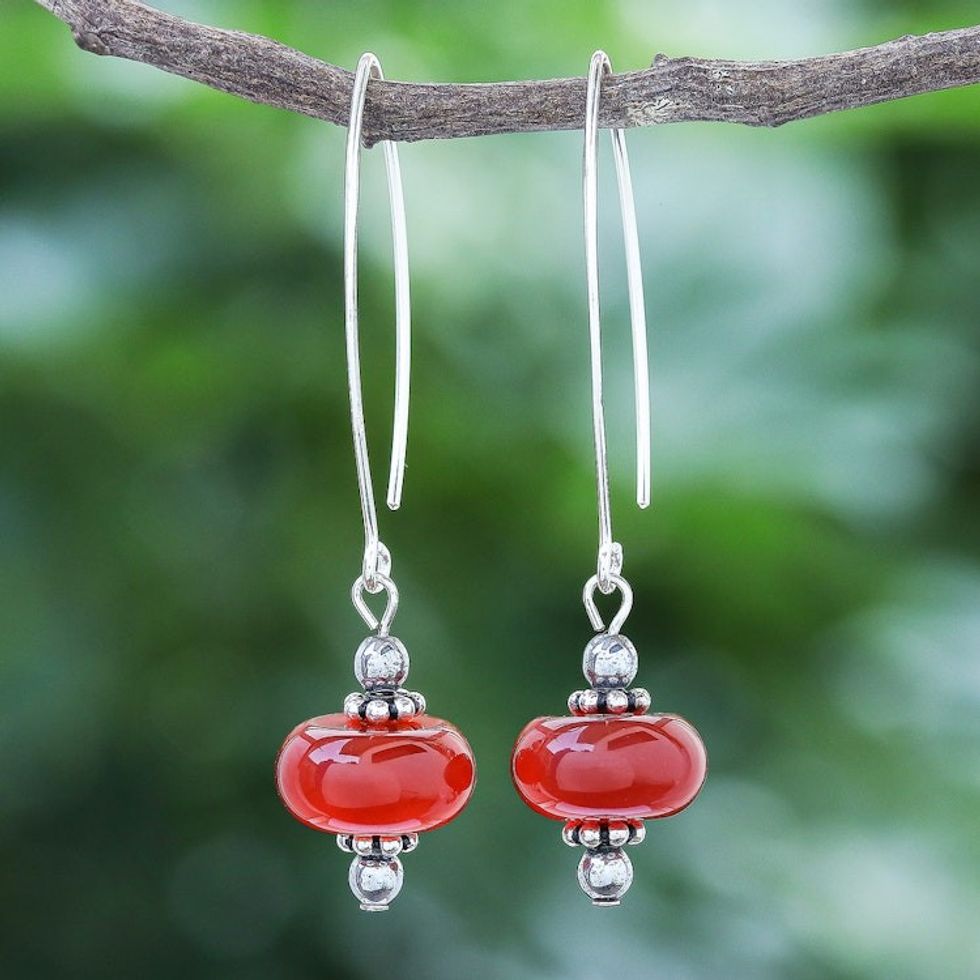 Hand Crafted Carnelian and Hematite Dangle Earrings 'Tangerine Dream'