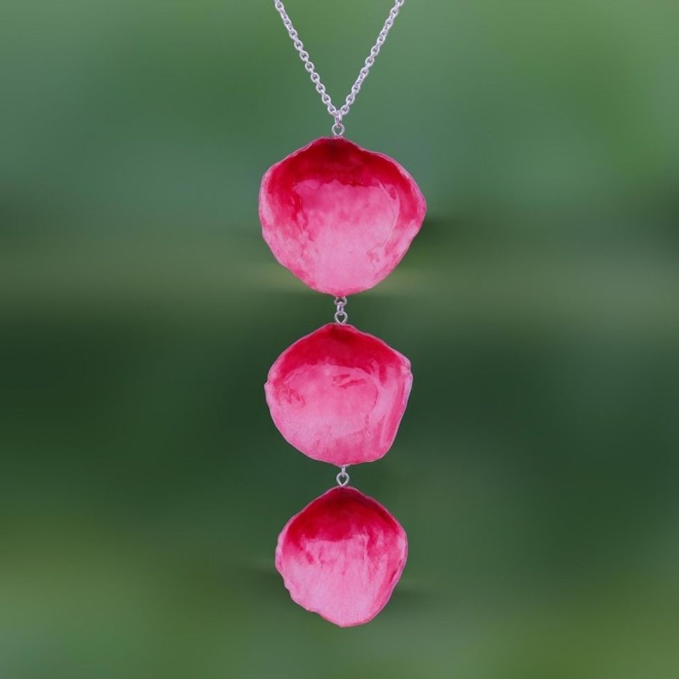 Red Natural Rose Petal Necklace from Thailand 'Pretty Red Petals'