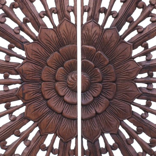 Alternate image for Hand Carved Teak Wood Relief Panels Set of 4 Modern Lotus
