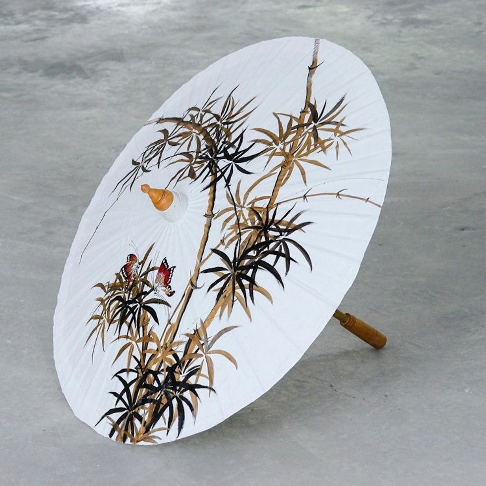 Hand-Painted Decorative Cotton Parasol from Thailand 'Waving in the Wind'