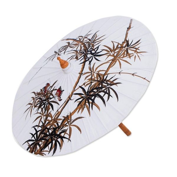 Alternate image for Hand-Painted Decorative Cotton Parasol from Thailand Waving in the Wind