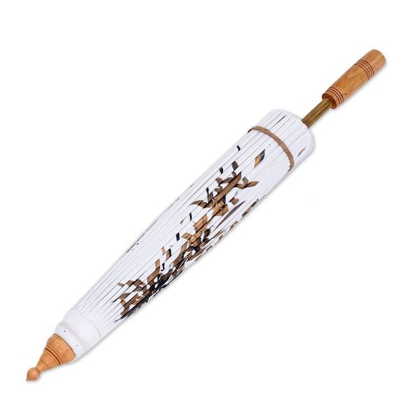 Alternate image for Hand-Painted Decorative Cotton Parasol from Thailand Waving in the Wind