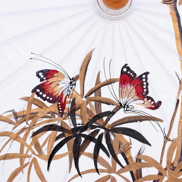 Alternate image for Hand-Painted Decorative Cotton Parasol from Thailand Waving in the Wind