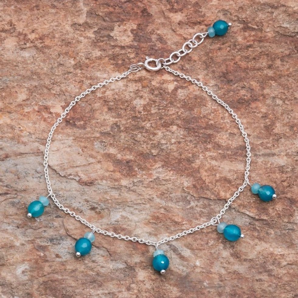 Blue Quartz Charm Anklet from Thailand 'Azure Charm'