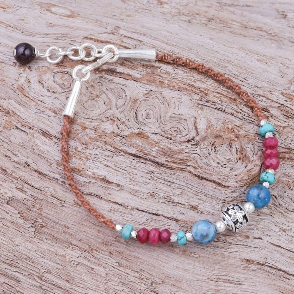 Agate and Quartz Beaded Cord Bracelet with Sterling Silver 'Wonder'
