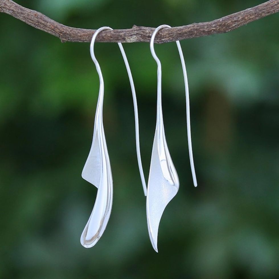 Hand Crafted Sterling Silver Drop Earrings from Thailand 'Open Season'