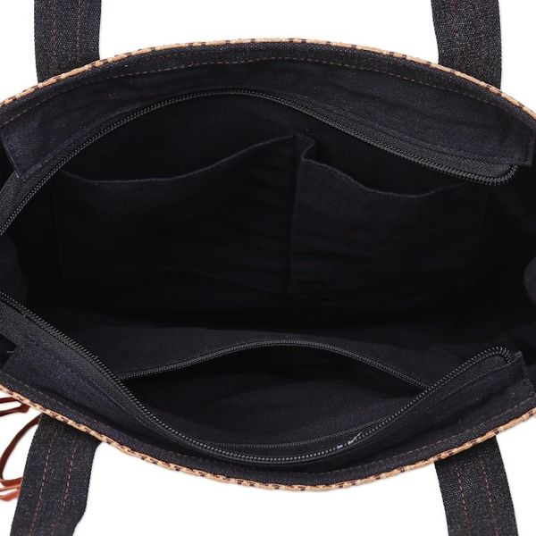 Alternate image for Leather-Accented Patchwork Tote Bag Chill Night in Black