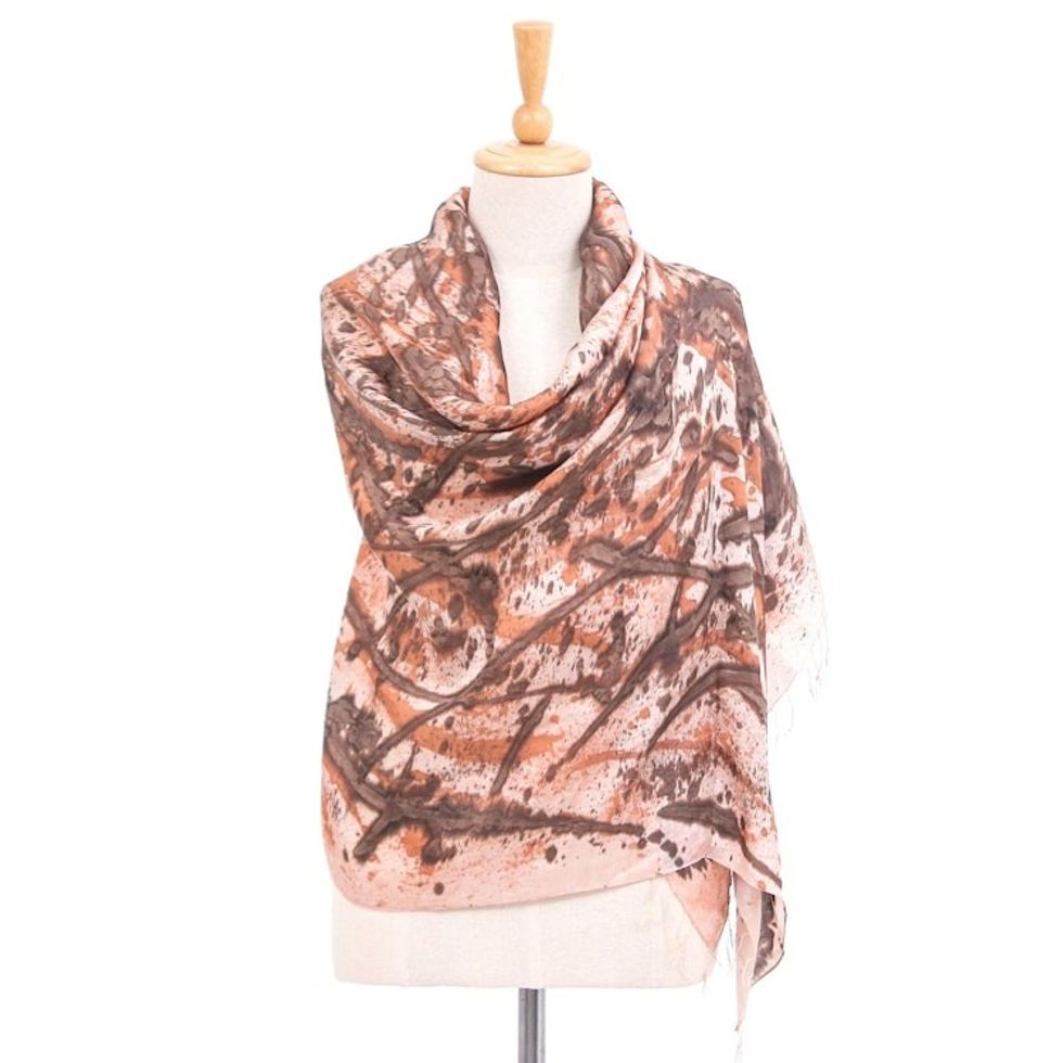 Eco-Friendly Abstract-Motif Silk Shawl 'Abstract Lanna'