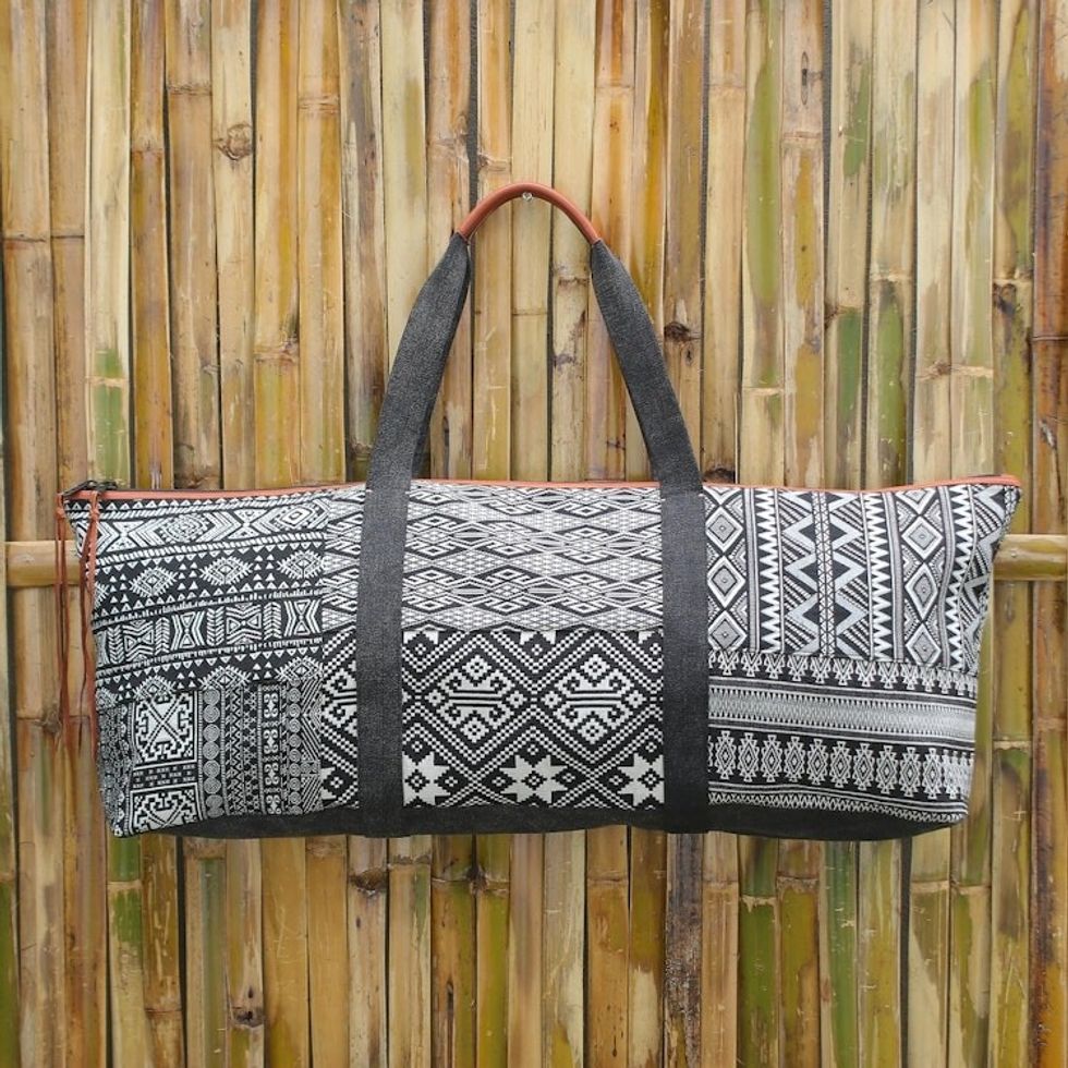 Thai Cotton Blend and Leather Yoga Mat Bag 'Daily Workout'