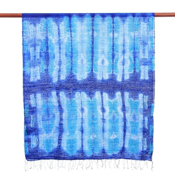 Alternate image for Batik Printed Blue Silk Scarf Summer Ocean