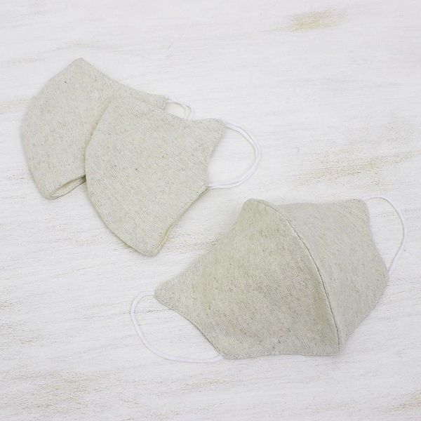 Alternate image for Set of 3 Artisan Crafted Neutral Hemp and Cotton Face Masks Subtle Nature