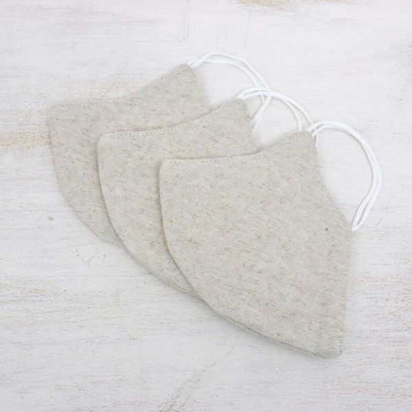 Alternate image for Set of 3 Artisan Crafted Neutral Hemp and Cotton Face Masks Subtle Nature