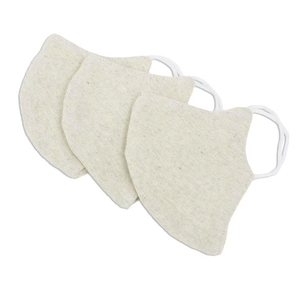 Alternate image for Set of 3 Artisan Crafted Neutral Hemp and Cotton Face Masks Subtle Nature