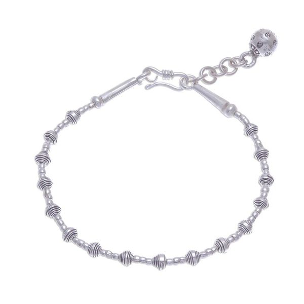 Alternate image for Silver Link Bracelet with Extender Chain from Thailand Flower Ball