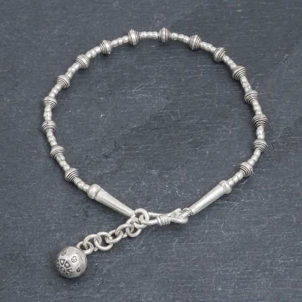 Alternate image for Silver Link Bracelet with Extender Chain from Thailand Flower Ball