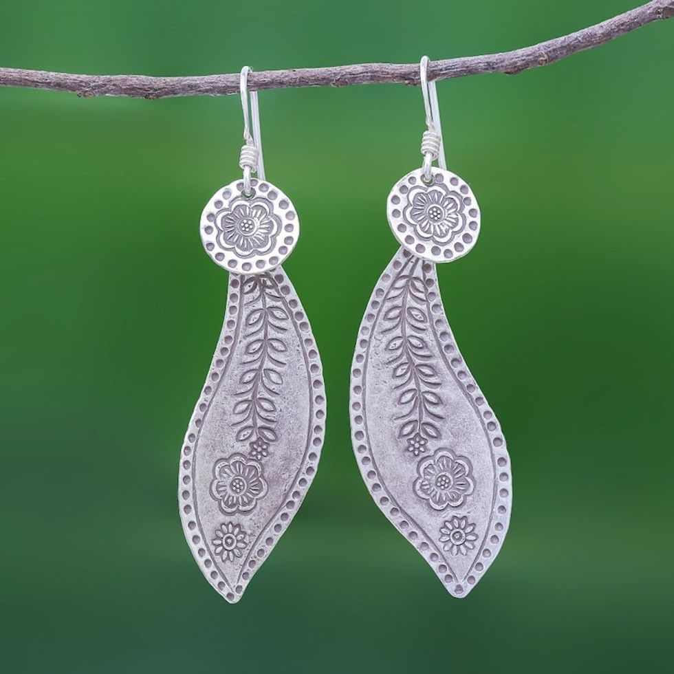 Sterling Silver Dangle Earrings Leaves 'Quiet Nature'