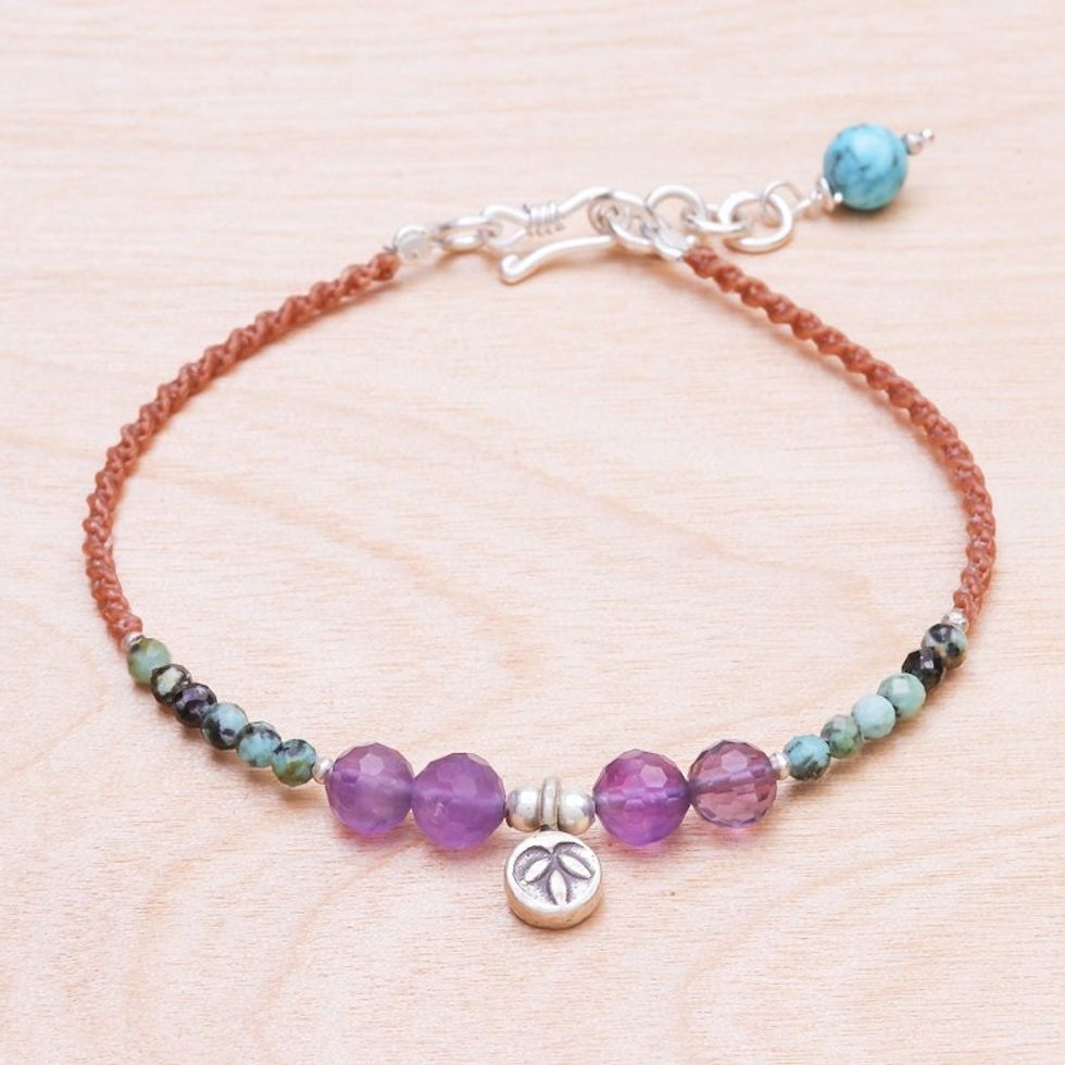 Amethyst and Reconstituted Turquoise Beaded Cord Bracelet 'Boho Baubles'