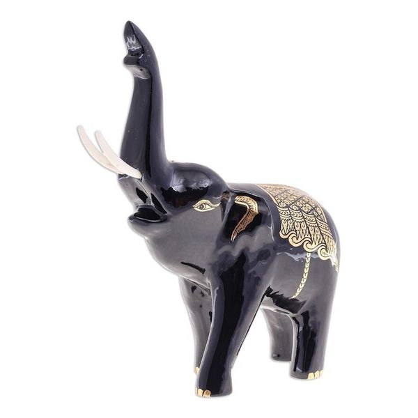 Alternate image for Thai Elephant Sculpture with Gold Foil Accents Treasured Trumpeter