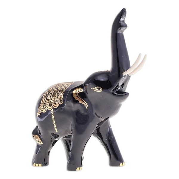 Alternate image for Thai Elephant Sculpture with Gold Foil Accents Treasured Trumpeter