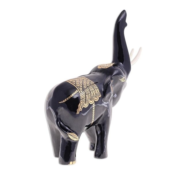 Alternate image for Thai Elephant Sculpture with Gold Foil Accents Treasured Trumpeter