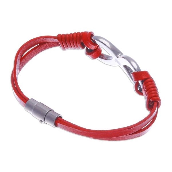 Alternate image for Red Leather Unisex Pendant Bracelet Cool Infinity in Red