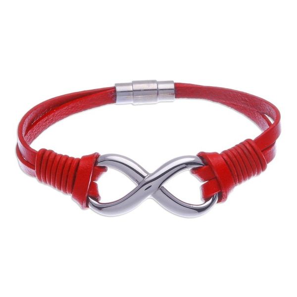 Alternate image for Red Leather Unisex Pendant Bracelet Cool Infinity in Red