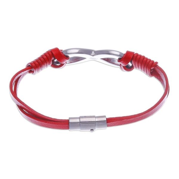 Alternate image for Red Leather Unisex Pendant Bracelet Cool Infinity in Red