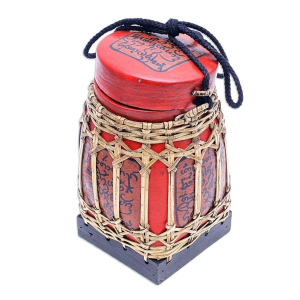Alternate image for Hand Made Decorative Bamboo and Wood Jar Lanna Letter in Medium