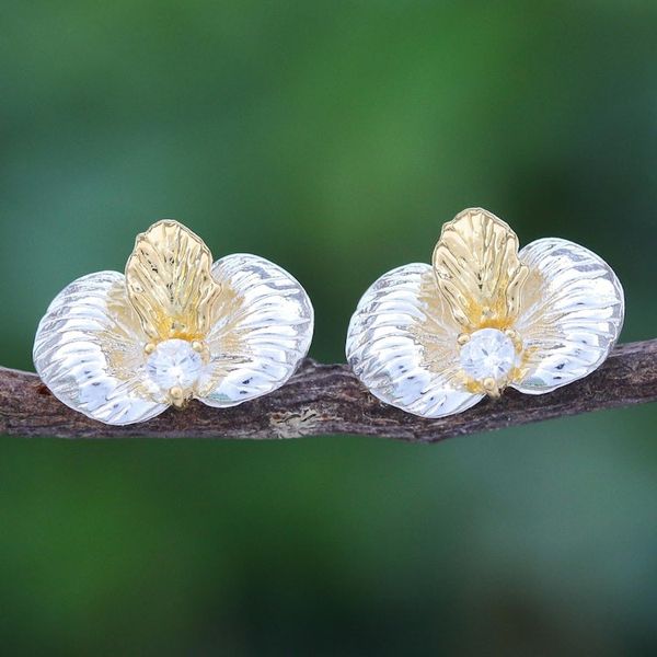 Alternate image for Gold-Accented Button Earrings with Orchid Motif Orchid Hunt