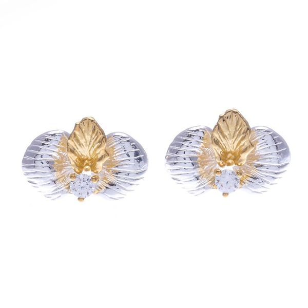 Alternate image for Gold-Accented Button Earrings with Orchid Motif Orchid Hunt