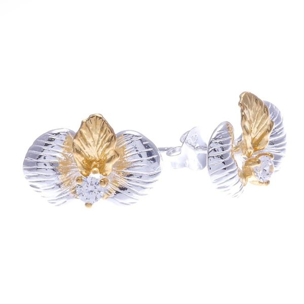 Alternate image for Gold-Accented Button Earrings with Orchid Motif Orchid Hunt