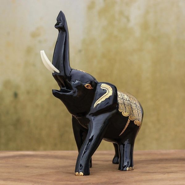 Alternate image for Thai Lacquerware Sculpture with Gold Foil Accents Sound the Alarm