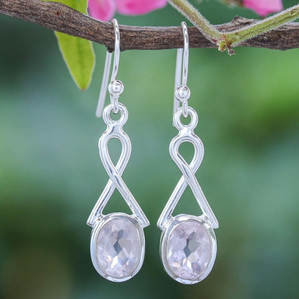 Thai Rose Quartz and Sterling Silver Dangle Earrings 'Promise Me Love in Pink'