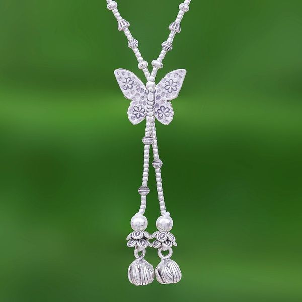 Alternate image for 950 Silver Butterfly Pendant Lariat Necklace Butterfly Passion