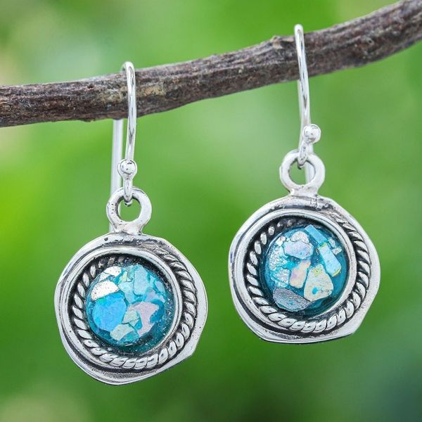 Alternate image for Hand Crafted Roman Glass Dangle Earrings Glacier Bay