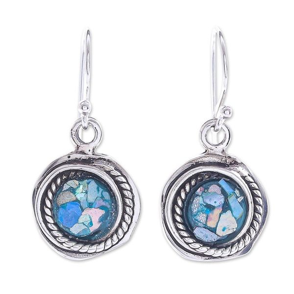 Alternate image for Hand Crafted Roman Glass Dangle Earrings Glacier Bay