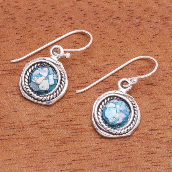 Alternate image for Hand Crafted Roman Glass Dangle Earrings Glacier Bay