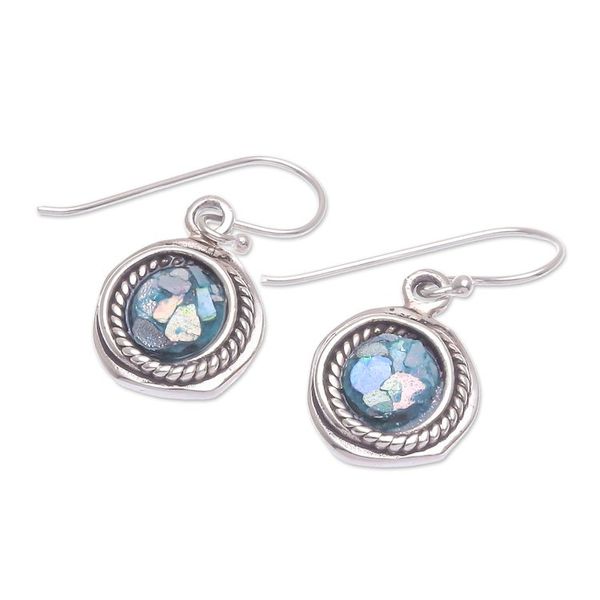 Alternate image for Hand Crafted Roman Glass Dangle Earrings Glacier Bay