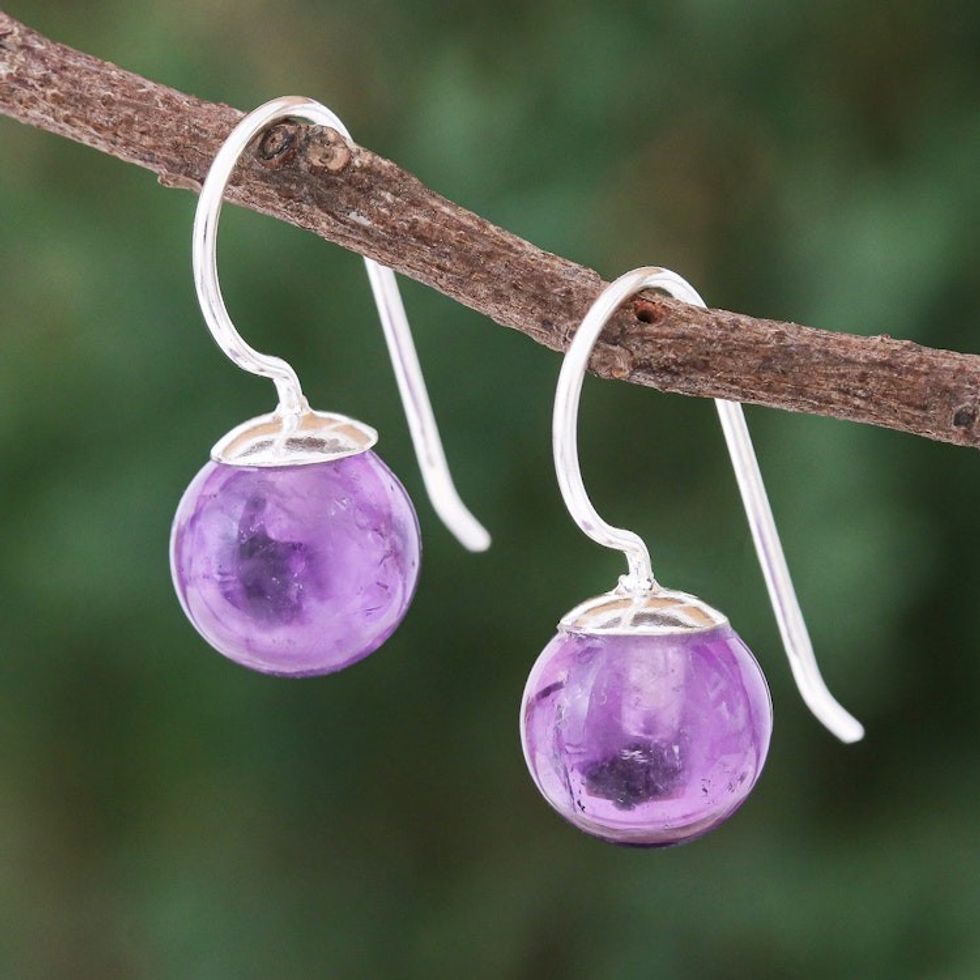 Amethyst Sterling Silver Drop Earrings 'Luna in Violet'
