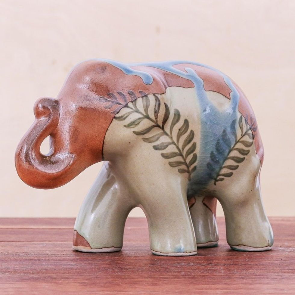 Hand Made Celadon Ceramic Elephant Sculpture 'In the Jungle'