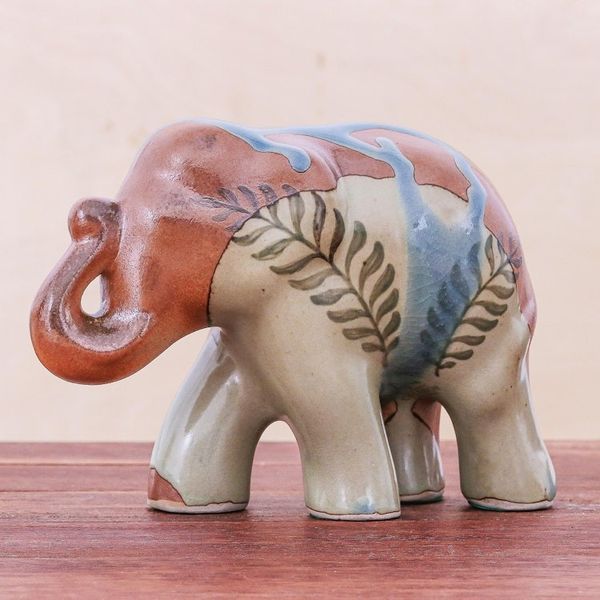 Alternate image for Hand Made Celadon Ceramic Elephant Sculpture In the Jungle